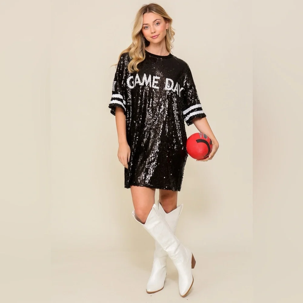 Sequin Game Day Jersey Shirt Dress - Picture 1 of 3
